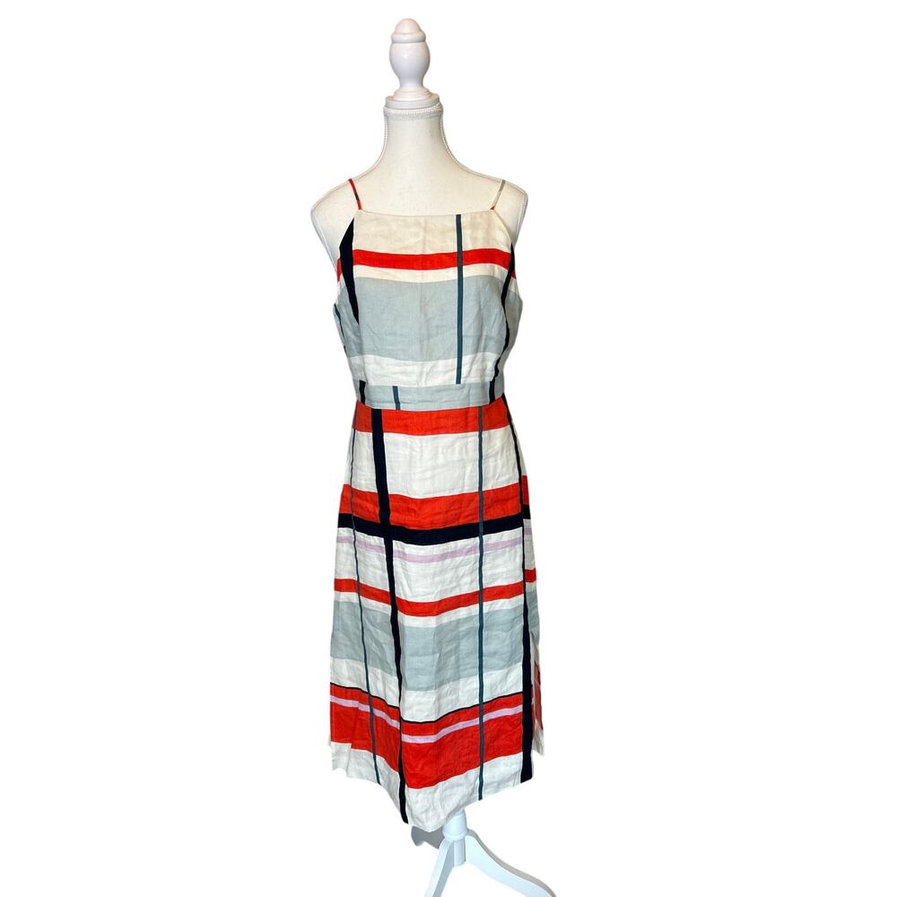 Ann Taylor | Blue/Orange/White Stripped Linen Blend Midi Dress | 6